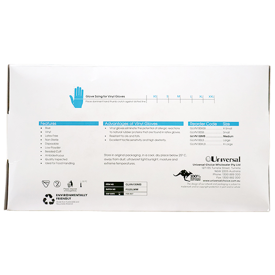 Sofeel Vinyl Gloves Recyclable 4.5g HACCP Low Powder Medium 100/Box - Blue x85