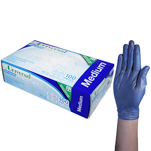 Universal Vinyl Gloves Medium Size Recyclable Low Powder 100/Box - Blue x70