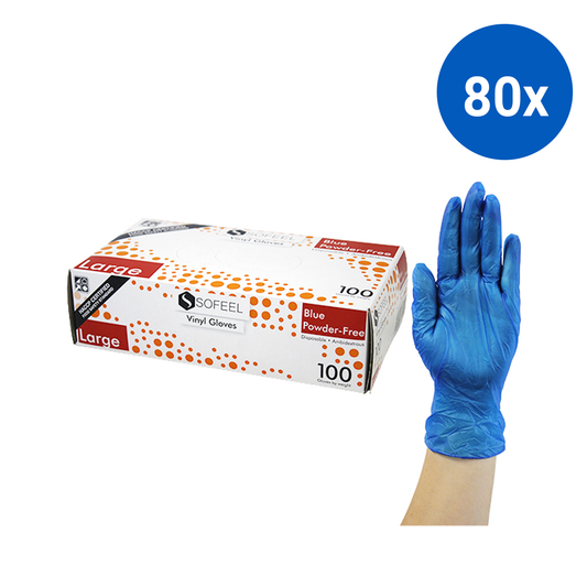 Sofeel Vinyl Gloves Recyclable 5.0g HACCP Grade Powder Free Large 100/Box - Blue x80