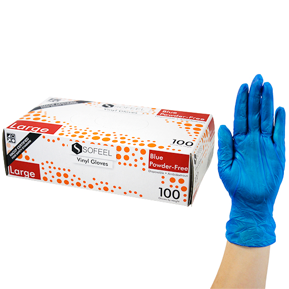 Sofeel Vinyl Gloves Recyclable 5.0g HACCP Grade Powder Free Large 100/Box - Blue x80