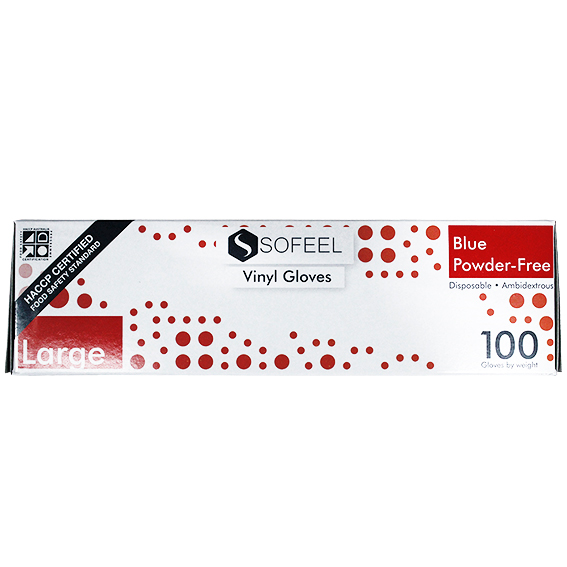 Sofeel Vinyl Gloves Recyclable 5.0g HACCP Grade Powder Free Large 100/Box - Blue x80