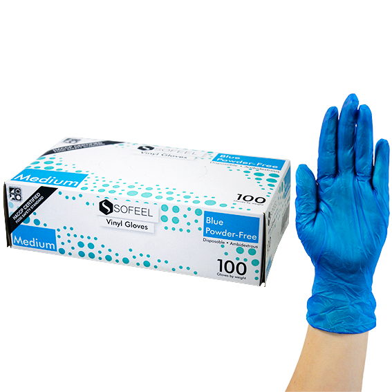 Sofeel Vinyl Gloves Recyclable 4.5g HACCP Grade Powder Free Medium 100/Box - Blue x80