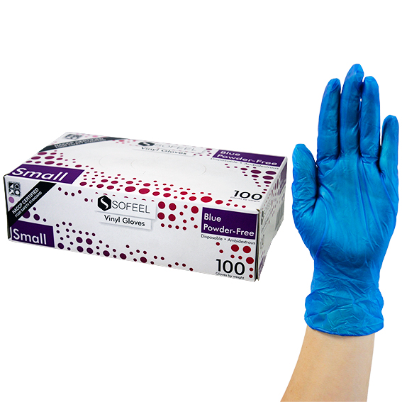 Sofeel Vinyl Gloves Recyclable 4.0g HACCP Grade Powder Free Small 100/Box - Blue x80