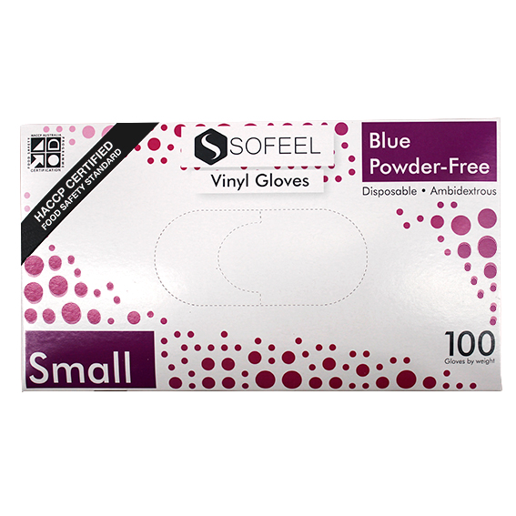 Sofeel Vinyl Gloves Recyclable 4.0g HACCP Grade Powder Free Small 100/Box - Blue x80