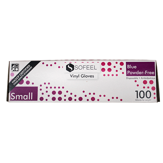 Sofeel Vinyl Gloves Recyclable 4.0g HACCP Grade Powder Free Small 100/Box - Blue x80