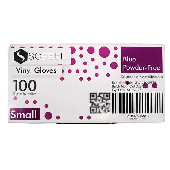Sofeel Vinyl Gloves Recyclable 4.0g HACCP Grade Powder Free Small 100/Box - Blue x80
