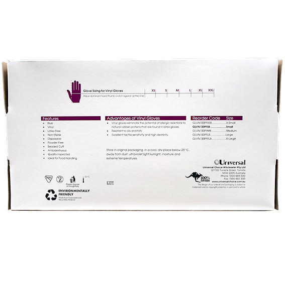 Sofeel Vinyl Gloves Recyclable 4.0g HACCP Grade Powder Free Small 100/Box - Blue x80