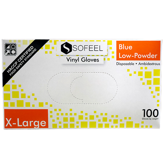 Sofeel Vinyl Gloves Recyclable 5.5g HACCP Low Powder Extra Large 100/Box - Blue x85