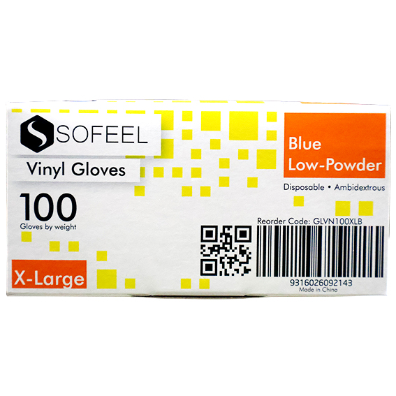 Sofeel Vinyl Gloves Recyclable 5.5g HACCP Low Powder Extra Large 100/Box - Blue x85