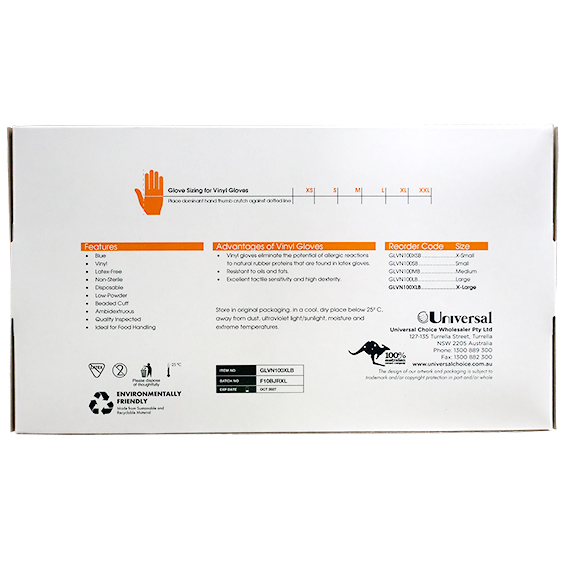 Sofeel Vinyl Gloves Recyclable 5.5g HACCP Low Powder Extra Large 100/Box - Blue x85