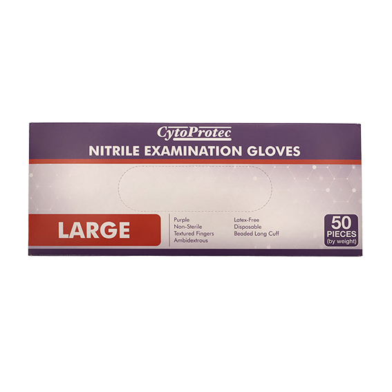 CytoProtec Extra Thick Nitrile Examination Gloves Powder Free Large Long Cuff 50/Box - Purple x25