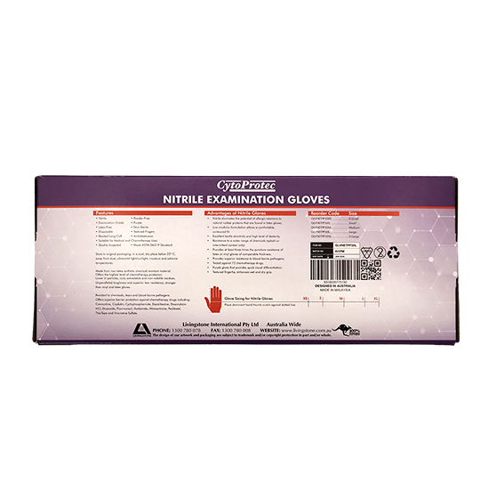 CytoProtec Extra Thick Nitrile Examination Gloves Powder Free Large Long Cuff 50/Box - Purple x25