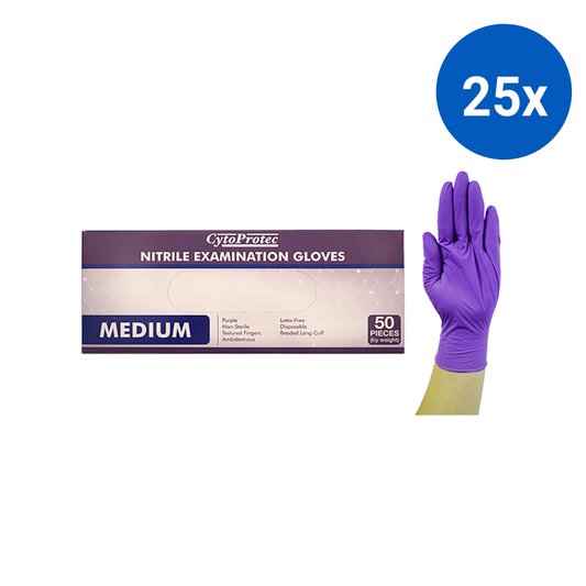 CytoProtec Extra Thick Nitrile Examination Gloves Powder Free Medium Long Cuff 50/Box - Purple x25