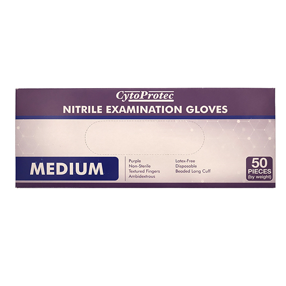 CytoProtec Extra Thick Nitrile Examination Gloves Powder Free Medium Long Cuff 50/Box - Purple x25