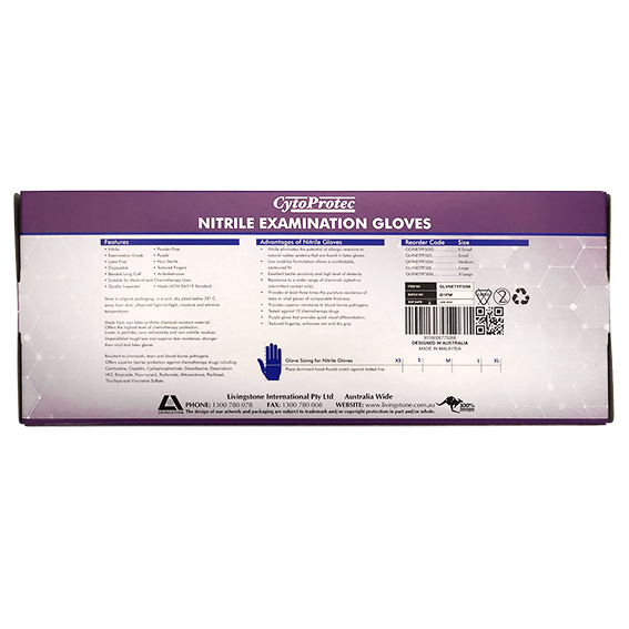 CytoProtec Extra Thick Nitrile Examination Gloves Powder Free Medium Long Cuff 50/Box - Purple x25
