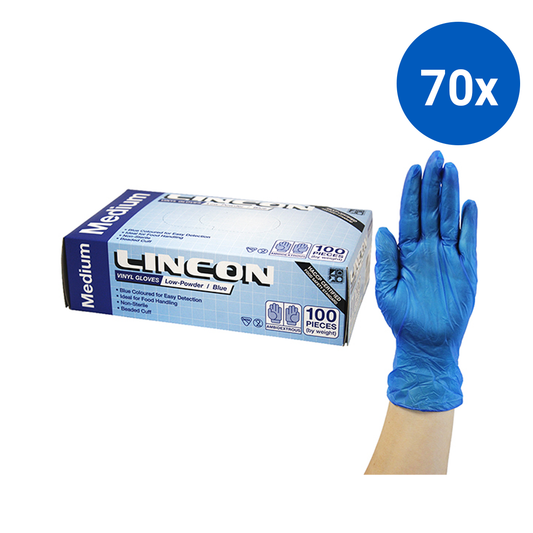 Lincon Vinyl Gloves Recyclable 5.0g HACCP Low Powder Medium 100/Box - Blue x70