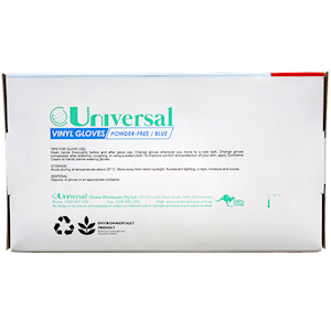 Universal Choice Vinyl Gloves Large Size Recyclable Powder Free 100/Box - Blue x65