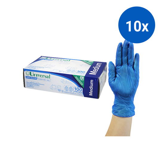 Universal Vinyl Gloves Recyclable 5.0g HACCP Medium 100/Box 1000/Carton - Blue x10