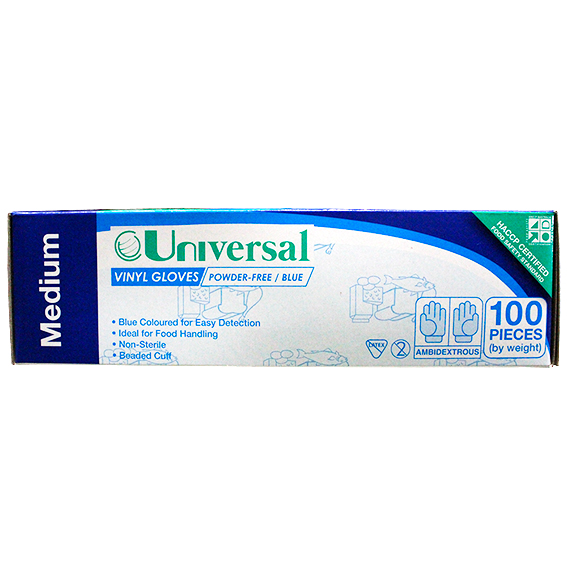 Universal Vinyl Gloves Recyclable 5.0g HACCP Medium 100/Box 1000/Carton - Blue x10
