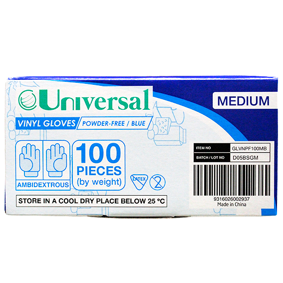 Universal Vinyl Gloves Recyclable 5.0g HACCP Medium 100/Box 1000/Carton - Blue x10