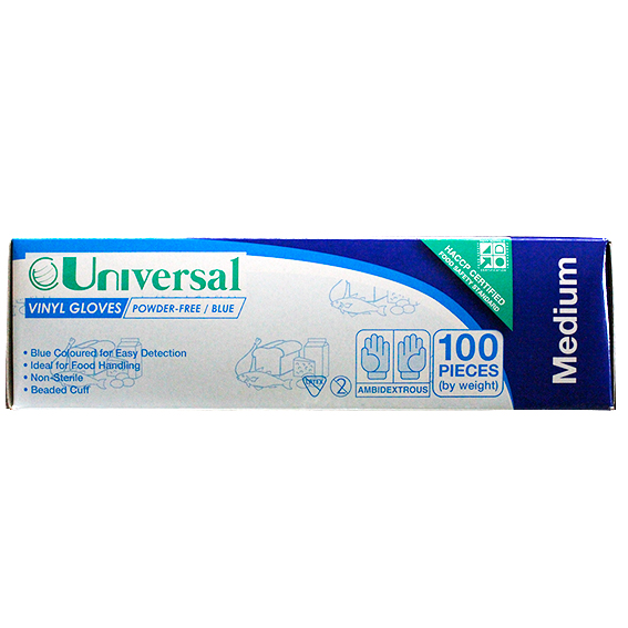 Universal Vinyl Gloves Recyclable 5.0g HACCP Medium 100/Box 1000/Carton - Blue x10