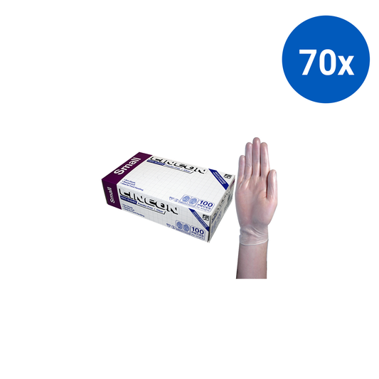 Lincon Vinyl Gloves Recyclable 4.5g HACCP Grade Powder Free Small 100/Box - Clear x70