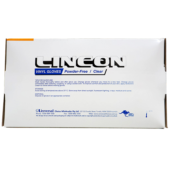 Lincon Vinyl Gloves Recyclable 6.0g HACCP Powder Free Extra Large 100/Box 1000/Carton - Clear x10