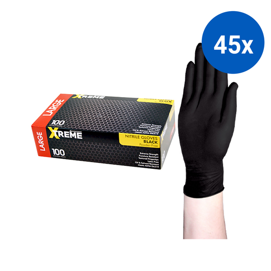 Livingstone Xtreme Thick Heavy Duty Nitrile Gloves Powder Free Large 100/Box - Black x45