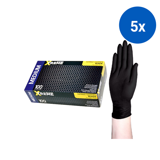 Livingstone Xtreme Thick Heavy Duty Nitrile Gloves Powder Free ASTMD6319 5.0g Medium 100/Box 1000/Carton - Black x5