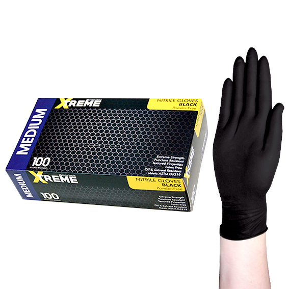 Livingstone Xtreme Thick Heavy Duty Nitrile Gloves Powder Free ASTMD6319 5.0g Medium 100/Box 1000/Carton - Black x5