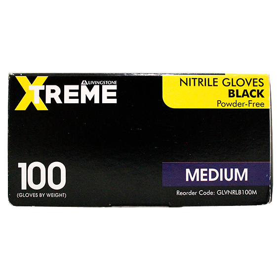 Livingstone Xtreme Thick Heavy Duty Nitrile Gloves Powder Free ASTMD6319 5.0g Medium 100/Box 1000/Carton - Black x5