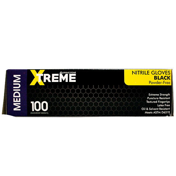 Livingstone Xtreme Thick Heavy Duty Nitrile Gloves Powder Free ASTMD6319 5.0g Medium 100/Box 1000/Carton - Black x5