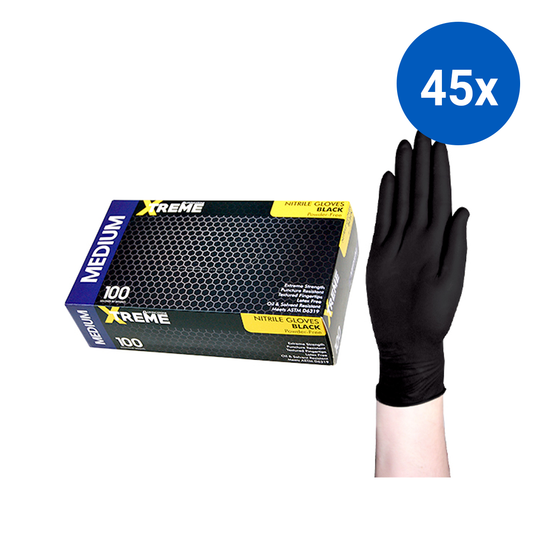 Livingstone Xtreme Thick Heavy Duty Nitrile Gloves Powder Free Medium 100/Box - Black x45