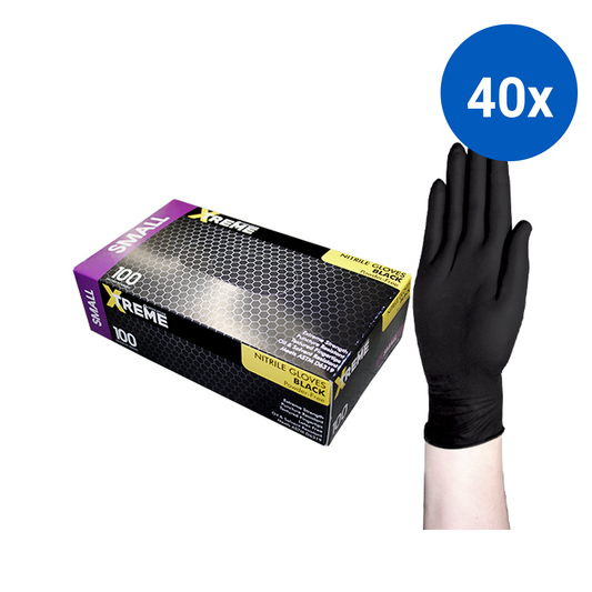 Livingstone Xtreme Thick Heavy Duty Nitrile Gloves Powder Free Small 100/Box - Black x40