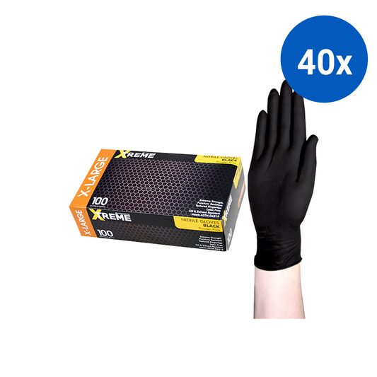 Livingstone Xtreme Thick Heavy Duty Nitrile Gloves Powder Free ASTMD6319 XL 100/Box - Black x40