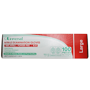 Universal Choice Nitrile Examination Gloves Large Size AS NZ Standard Powder Free 100/Box 1000/Carton - Blue x5