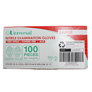 Universal Choice Nitrile Examination Gloves Large Size AS NZ Standard Powder Free 100/Box 1000/Carton - Blue x5