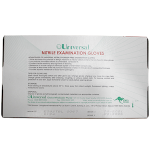 Universal Choice Nitrile Examination Gloves Large Size AS NZ Standard Powder Free 100/Box 1000/Carton - Blue x5