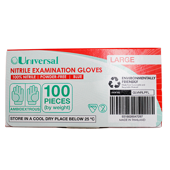 Universal Nitrile Examination Gloves AS NZ Powder Free EN374 Large HACCP 100/Box - Blue x45