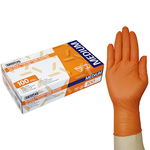 Safeplus Thick Nitrile Gloves Medium Size 245mm Cuff Heavy Duty Powder Free 100/Box 1000/Carton - Orange x5