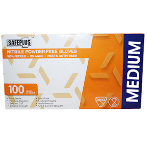 Safeplus Thick Nitrile Gloves Medium Size 245mm Cuff Heavy Duty Powder Free 100/Box 1000/Carton - Orange x5