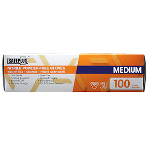 Safeplus Thick Nitrile Gloves Medium Size 245mm Cuff Heavy Duty Powder Free 100/Box 1000/Carton - Orange x5