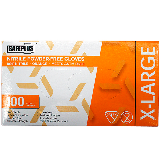 Safeplus Thick Nitrile Gloves 245mm Cuff Heavy Duty Powder Free EN374 Extra Large 100/Box - Orange x15