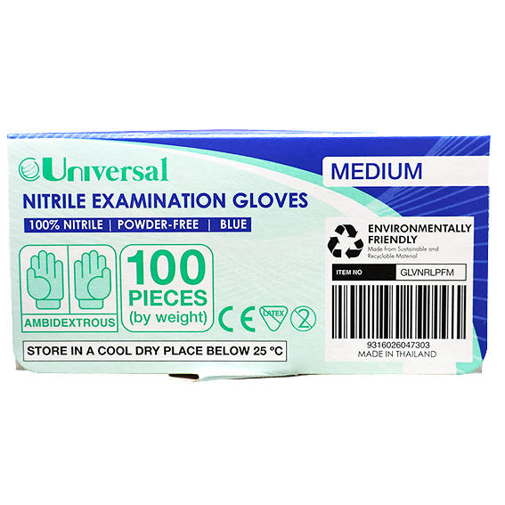 Universal Nitrile Examination Gloves AS NZ Powder Free EN374 Medium HACCP 100/Box - Blue x45