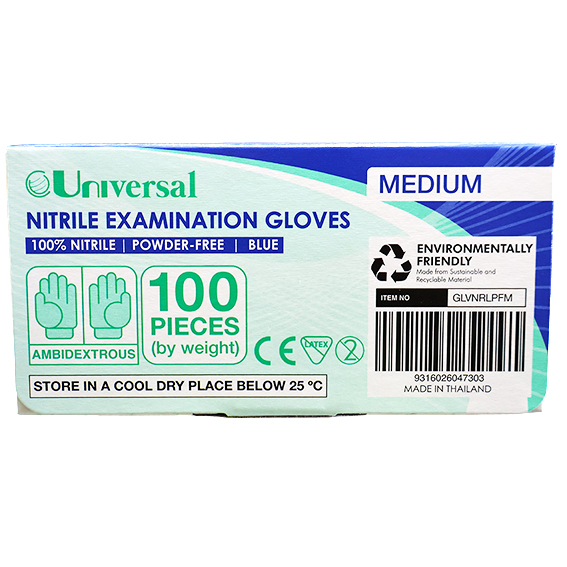 Universal Nitrile Examination Gloves AS NZ Powder Free EN374 Medium HACCP 100/Box - Blue x45