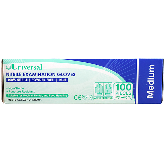 Universal Nitrile Examination Gloves AS NZ Powder Free EN374 Medium HACCP 100/Box - Blue x45