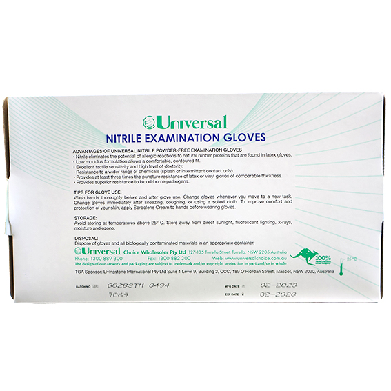 Universal Nitrile Examination Gloves AS NZ Powder Free EN374 Medium HACCP 100/Box - Blue x45