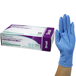 Universal Choice Nitrile Examination Gloves Small Size AS NZ Standard Powder Free 100/Box 1000/Carton - Blue x5