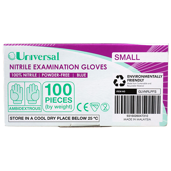 Universal Nitrile Examination Gloves ASNZ Powder Free EN374 Small HACCP 100/Box - Blue x45