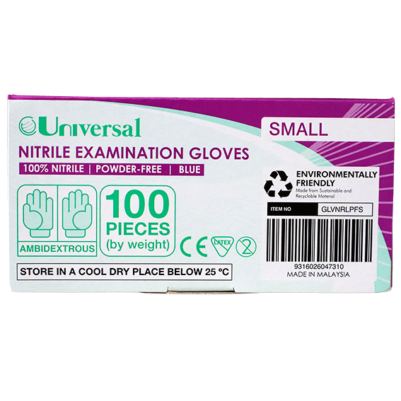 Universal Nitrile Examination Gloves ASNZ Powder Free EN374 Small HACCP 100/Box - Blue x45